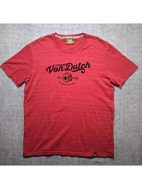 Von Dutch Men's Red Von Dutch Crew Neck Big Logo Cotton T-Shirt (Smaller XXL)